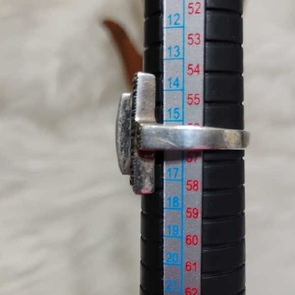 Vtg 925 Sterling Silver Ring W Rectangular Green Jade Gemstone - Picture 9 of 13